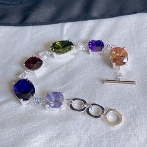 NVC Nataliya V Collister Bracelet, Multicolor Faux Stones w Silver Tone Metal